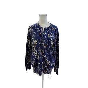Lands' End Blue Floral Supima Cotton Cardigan Sweater Womens 0X 14W 426150
